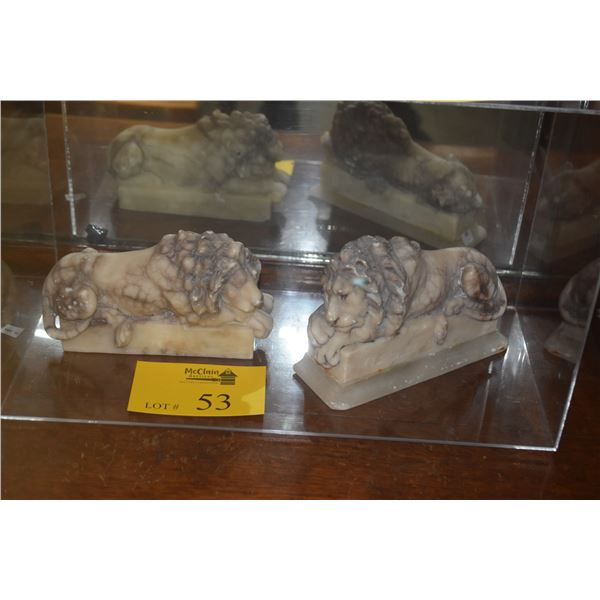 PAIR ALABASTER STONE LION BOOKENDS (PAIR)