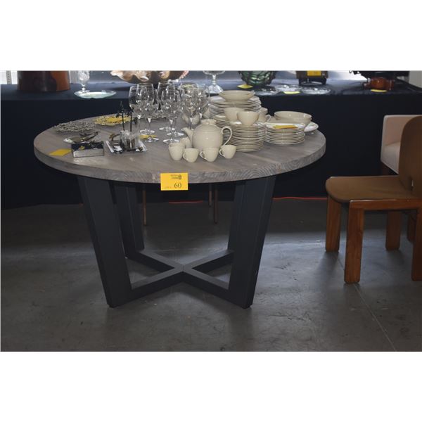 55" ROUND OUTDOOR RECLAIMED TEAK DINING TABLE W/POWDER COATED ALUMINUM LEGS