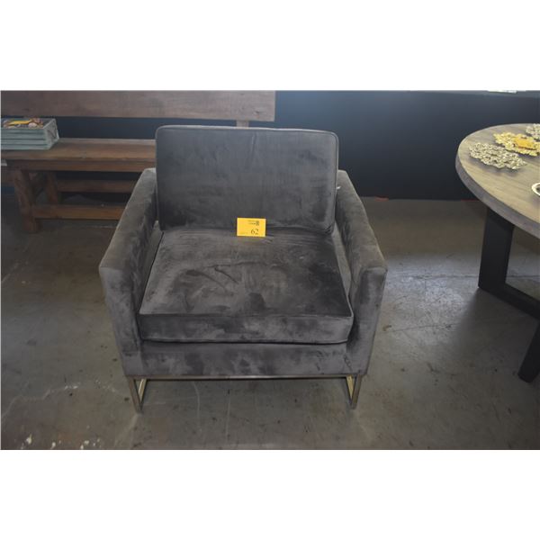 PAIR TOV FURNITURE AVERY ACCENT CHAIR W/GREY VELVET UPHOLSTERY W/SLEEK SILVER FRAME (33" X 29" (PAIR