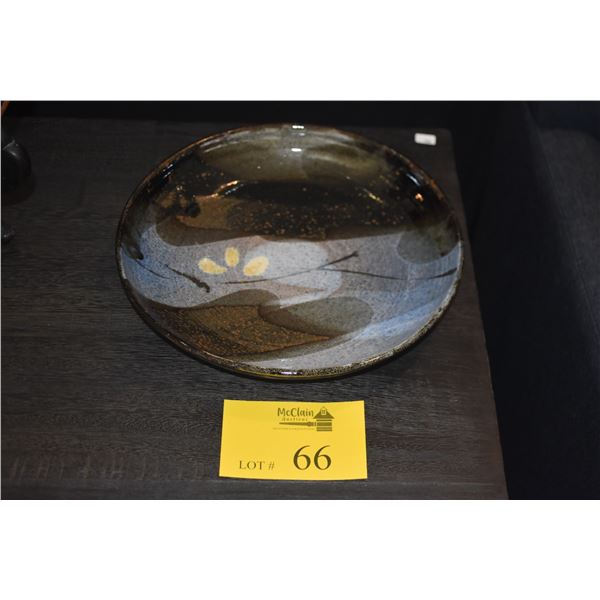 11 1/4" HIGA PLATE, BLACK & BLUE GLAZE (REPAIRED)