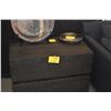 Image 2 : PAIR RESTORATION HARDWARE BLACK WOOD 2 DRAWER DRESSERS W/QUILTED TEXTURE ON DRAWERS (34" X 20" X 24"