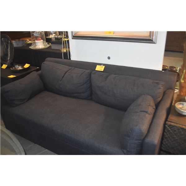 DARK BLUE WEST ELM UPHOLSTERED SOFA (70 1/2") (DOES NOT INCLUDE DECORATIVE THROW PILLOW)