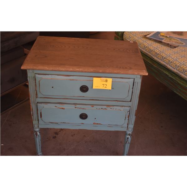 RUSTIC COASTAL 2 DRAWER SIDE TABLE W/DISTRESSED TURQUOISE BLUE FINISH (28" X 18" X 30 1/2")