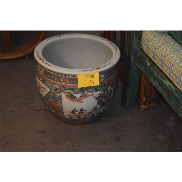 PAIR LARGE OVERGLAZE ENAMEL FISHBOWLS, KANG XI DESIGN (18" X 16") (PAIR) (DOES NOT INCLUDE STAND & P
