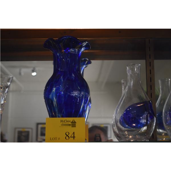 11 3/4" COBALT BLUE & WHITE SWIRL ART GLASS VASE