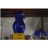 Image 1 : 11 3/4" COBALT BLUE & WHITE SWIRL ART GLASS VASE