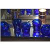 Image 3 : VINTAGE LIBBEY COBALT BLUE GLASSES & CANDLE HOLDER W/CUT STARBURST DESIGNS (9 PCS)