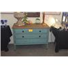 Image 1 : DISTRESSED BLUE 3 DRAWER CHEST (47" X 23 1/2" X 33 1/2")