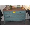 Image 2 : DISTRESSED BLUE 3 DRAWER CHEST (47" X 23 1/2" X 33 1/2")