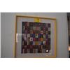 Image 1 : FRAMED VINTAGE COLLEGE TOBACCO SILK SQUARE PATCHWORK QUILT (27 1/2" X 27 1/2")