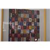 Image 2 : FRAMED VINTAGE COLLEGE TOBACCO SILK SQUARE PATCHWORK QUILT (27 1/2" X 27 1/2")