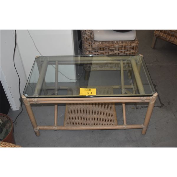 MCGUIRE RATTAN GLASS TOP COFFEE TABLE (36" X 19 3/4" X 18")