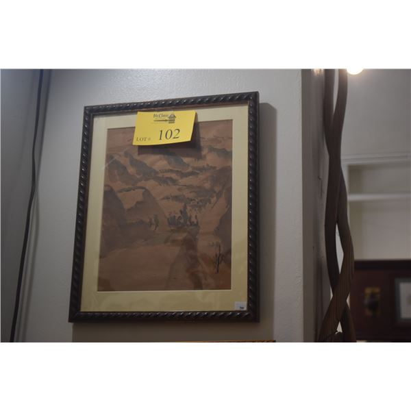 FRAMED WATERCOLOR LANDSCAPE, MOUNTAIN VIEW; SIGNED HON CHEW HEE (16" X 13")