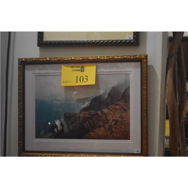 FRAMED PRINT, "NA PALI COAST"; D. HOWARD HITCHCOCK (16 1/4" X 12 1/2")