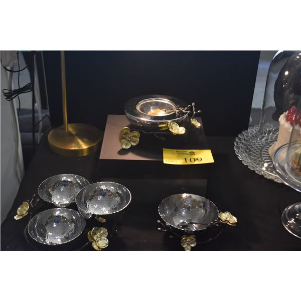 MICHAEL ARAM GOLD ORCHID CAVIAR DISH W/SPOON, TRIPLE NUT DISH & NUT BOWL W/SPOON (3 PCS)