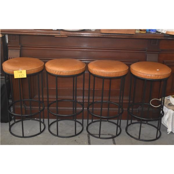 BAR STOOLS W/LEATHER SEATS & BLACK IRON FRAMES (4 PCS)