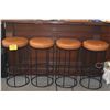 Image 1 : BAR STOOLS W/LEATHER SEATS & BLACK IRON FRAMES (4 PCS)