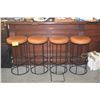 Image 2 : BAR STOOLS W/LEATHER SEATS & BLACK IRON FRAMES (4 PCS)