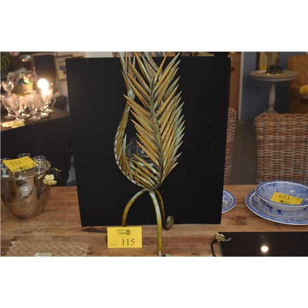 PAIR VINTAGE GILDED METAL PALM LEAF CANDLE HOLDERS (PAIR)