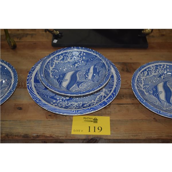 VINTAGE 1940'S VERNON KILNS DON BLANDING CORAL REEF PLATES & BOWL (1 CRACKED) (4 PCS)