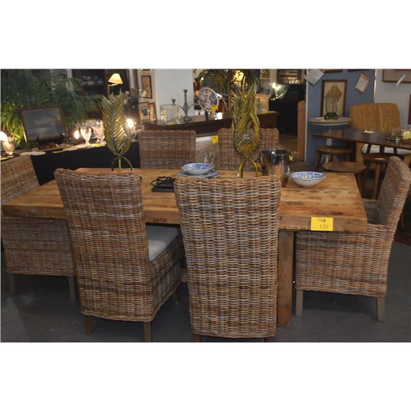 FARMHOUSE STYLE OAK TABLE W/6 SIDE CHAIRS & 2 ARM CHAIRS (TABLE 84 1/2" X 38 1/2" X 29 3/4") (9 PCS)