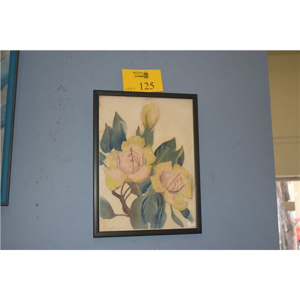 FRAMED PRINT, "CUP OF GOLD"; SIGNED SHIRLEY RUSSELL (11 1/4" X 15")