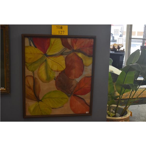 FRAMED WATERCOLOR, AUTUMN LEAVES; SIGNED MARIE N. WHERRY (20" X 23 1/2")
