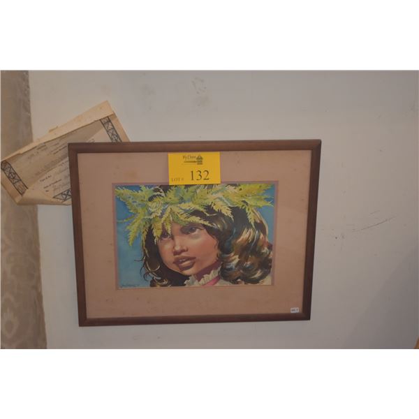 KOA FRAMED WATERCOLOR, "LIKE A LOKE"; SIGNED JANET STEWART (21" X 17 1/4")