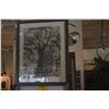 Image 1 : FRAMED LINOLEUM BLOCK PRINT, "AS BROTHER BIRDS VIEW SAINT FRANCIS"; SIGNED JULIETTE MAY FRASER, 1971