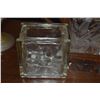 Image 4 : GLASS BLOCK VASES (2 ETCHED, 1 W/WOOD STAND) (3 PCS)