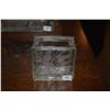 Image 5 : GLASS BLOCK VASES (2 ETCHED, 1 W/WOOD STAND) (3 PCS)