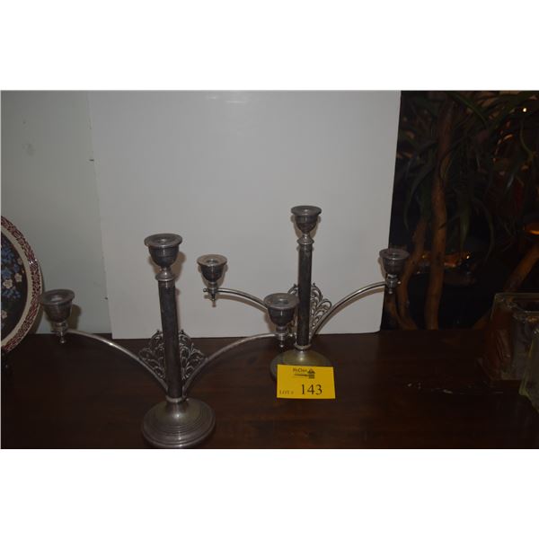 PAIR SILVERPLATE 3 LIGHT CANDELABRAS (13 1/2" X 15 3/4") (PAIR)