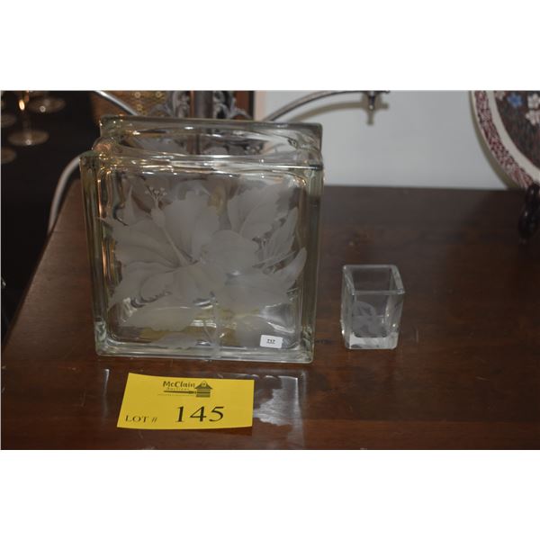 ETCHED BLOCK VASE & ETCHED CANDLE HOLDER (2 PCS)