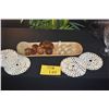 Image 1 : MIXED LOT: COWRIE SHELLS TRIVETS, WOOD & LAUHALA NAPKIN RINGS & MONKEYPOD TRAY (22 PCS)