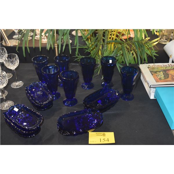 VINTAGE ANCHOR HOCKING COBALT BLUE BANANA SPLIT BOWLS & PARFAIT SHERBERT GLASSES (18 PCS)