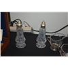 Image 2 : CRYSTAL SALT & PEPPER SHAKERS W/SILVERPLATED TOPS & CREAMER & SUGAR W/STIRLING BASES (4 PCS)