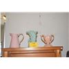 Image 1 : MCCOY POTTERY SWAN VASE, VINTAGE CAMARK POTTERY ART DECO TROPHY VASE & PINK CERAMIC PITCHER (3 PCS)