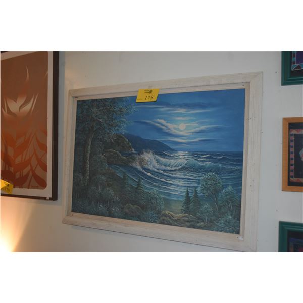 FRAMED OIL ON CANVAS, MOONLIT SEASCAPE; SIGNED CHAPMAN (41" X 28 1/2")