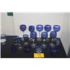 Image 1 : ASSORTED CUT TO CLEAR COBALT BLUE STEMWARE, GLASSES, DISHES & BOTTLE (16 PCS)