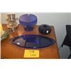 Image 1 : COBALT BLUE CAKE STAND, DRESSER TRAY & VASE (3 PCS)