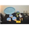 Image 1 : MIXED LOT: MICKEY MOUSE PLATTER, ENESCO CREAMER & SUGAR, FLOWER FIGURINE, SALT & PEPPER SHAKERS & IC