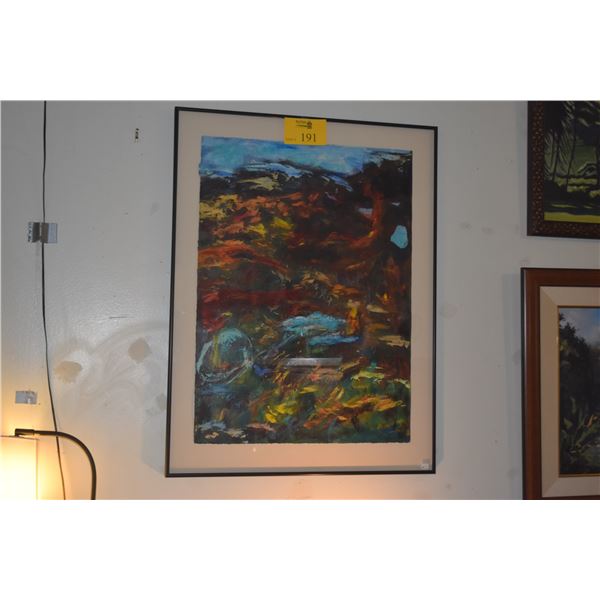 FRAMED ABSTRACT PAINTING ON PAPER, "EARTH VIBRATIONS"; SIGNED NAN '06 (HOLMES) (27" X 36")
