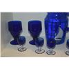 Image 4 : VINTAGE HAZEL ATLAS COBALT BLUE GLASS PITCHER W/SAIL BOAT MOTIF, VIKING GLASS WATER GOBLETS & SHOT G