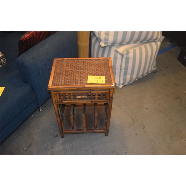 VINTAGE RATTAN & BAMBOO MAGAZINE TABLE W/SMALL DRAWER