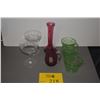 Image 1 : BACCARAT NANCY CRYSTAL CHAMPAGNE SHERBERT GLASSES, CRANBERRY GLASS BUD VASE & CREAMER & HAZEL ATLAS 