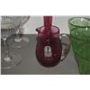 Image 3 : BACCARAT NANCY CRYSTAL CHAMPAGNE SHERBERT GLASSES, CRANBERRY GLASS BUD VASE & CREAMER & HAZEL ATLAS 