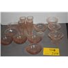 Image 1 : PINK DEPRESSION GLASSES, HAZEL ATLAS ROYAL LACE PINK SHERBERT DISHES & CARNIVAL GLASS BOWLS (16 PCS)
