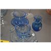 Image 3 : MIXED LOT: COLLECTION OF BLUE STEMWARE, FENTON BASKET, BLUE DEPRESSION GLASS CREAMER & SUGAR & VASE 