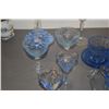 Image 4 : MIXED LOT: COLLECTION OF BLUE STEMWARE, FENTON BASKET, BLUE DEPRESSION GLASS CREAMER & SUGAR & VASE 