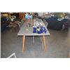 Image 12 : CEMENT OUTDOOR DINING TABLE W/WOODEN TAPERED LEGS & 6 WOVEN CHAIRS (TABLE 93" X 39 1/2" X 30 1/4") (